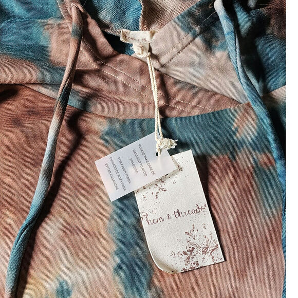 NWT Hem and Thread Womens Tie Die Oversized Hoodie Teal and Brown Large - Picture 9 of 15